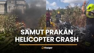 Samut Prakan helicopter crash injures pilot, mechanic | Thaiger