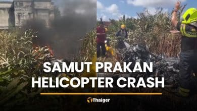 Samut Prakan helicopter crash injures pilot, mechanic | Thaiger