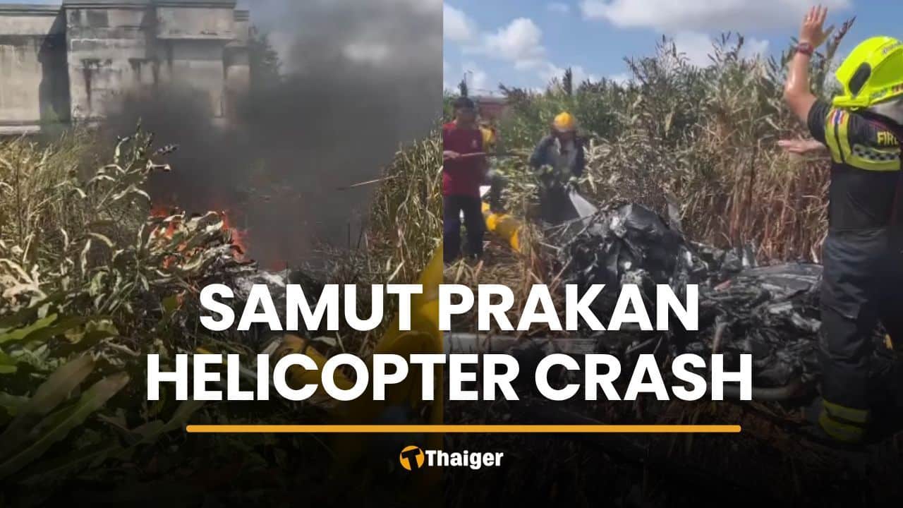 Samut Prakan helicopter crash injures pilot, mechanic | Thaiger