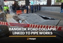 Bangkok road collapse linked to siphon pipe works | Thaiger