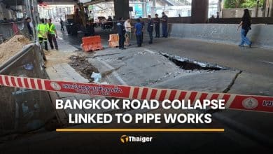 Bangkok road collapse linked to siphon pipe works | Thaiger