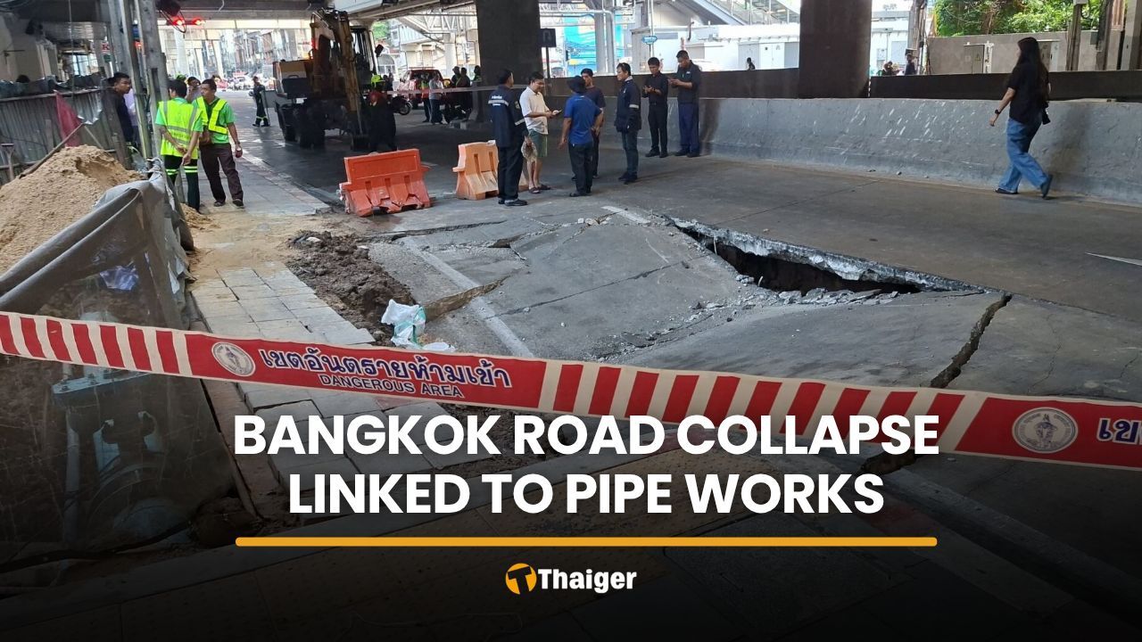 Bangkok road collapse linked to siphon pipe works | Thaiger