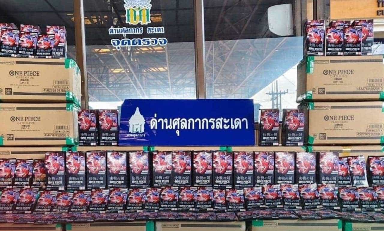One Piece Card Game products worth more than 2 million baht were seized at a checkpoint in Songkhla after Customs found 30 unclaimed boxes.