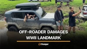 Thai woman punished after her off-road vehicle damages WWII landmark | Thaiger