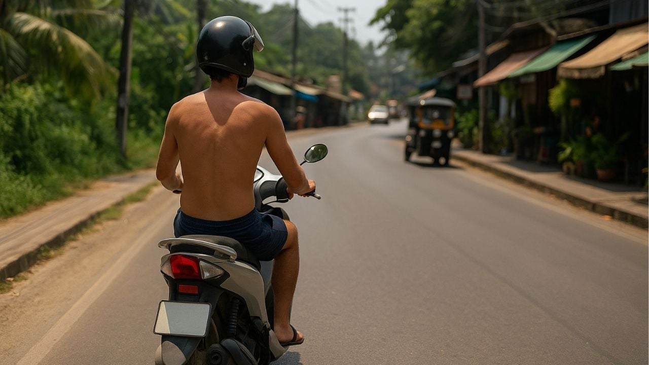 Other than road rash, the police are a big concern when driving shirtless on a motorcycle in Thailand